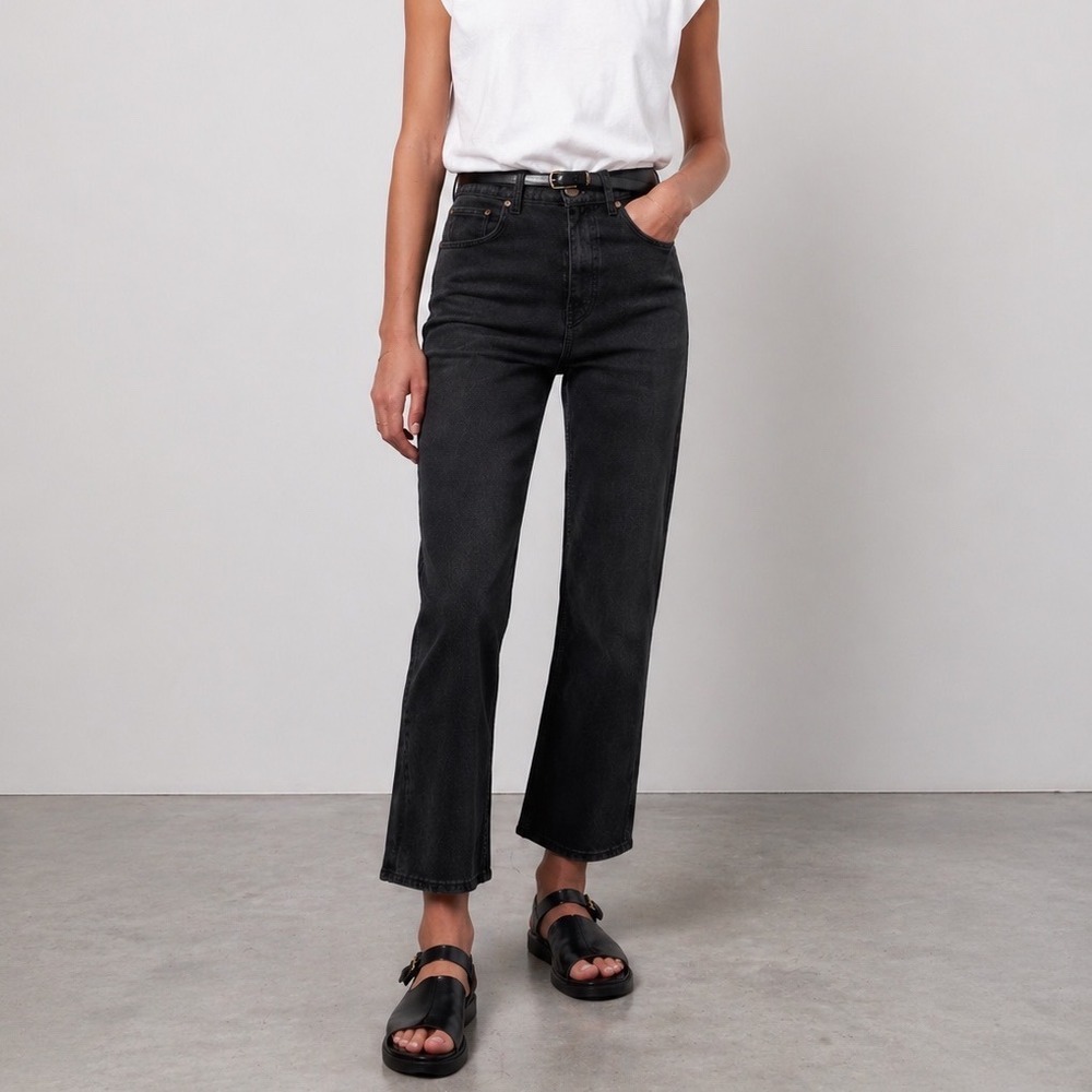 B Sides Plein Straight Leg Jeans Women's 29 Black High Rise Relaxed Hemmed